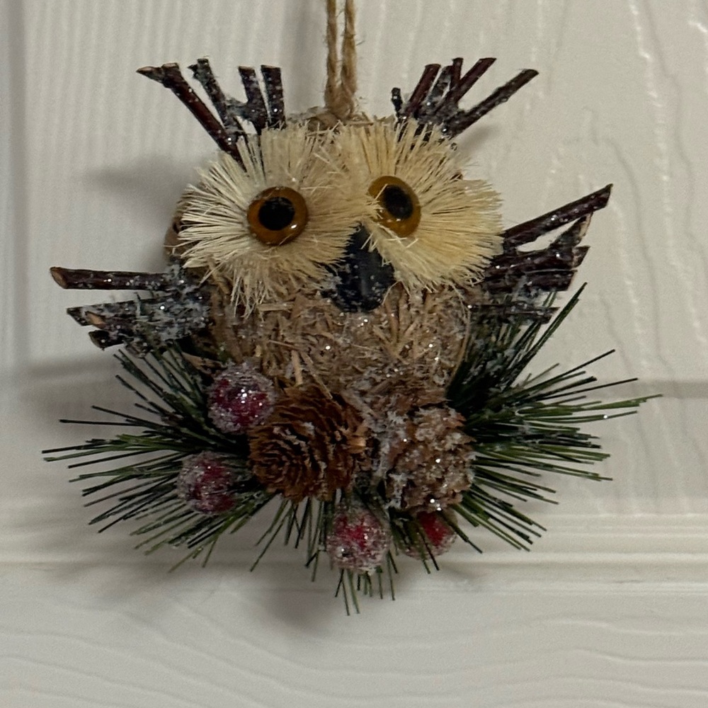 Rustic Straw & Pinecone Ornament with Greenery